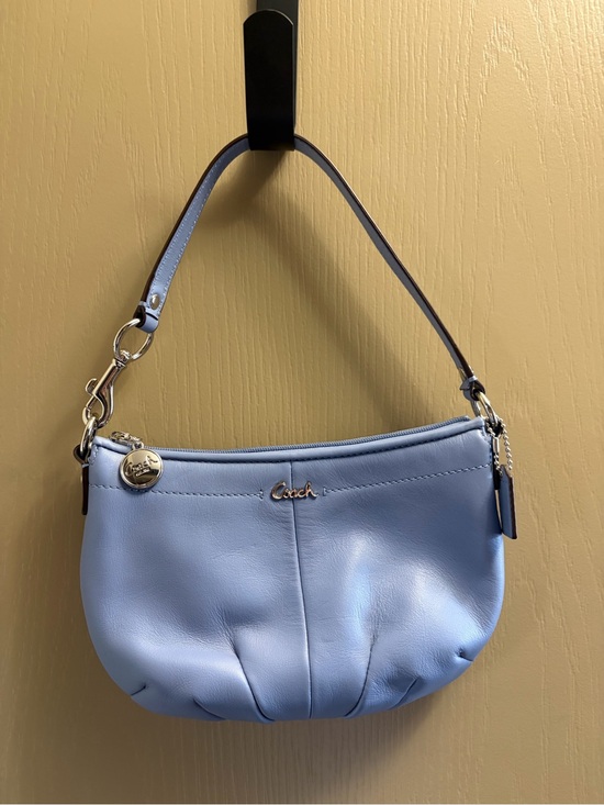 Coach Handbags - Coach Powder Blue Leather Shoulder Bag with Gold Hardware